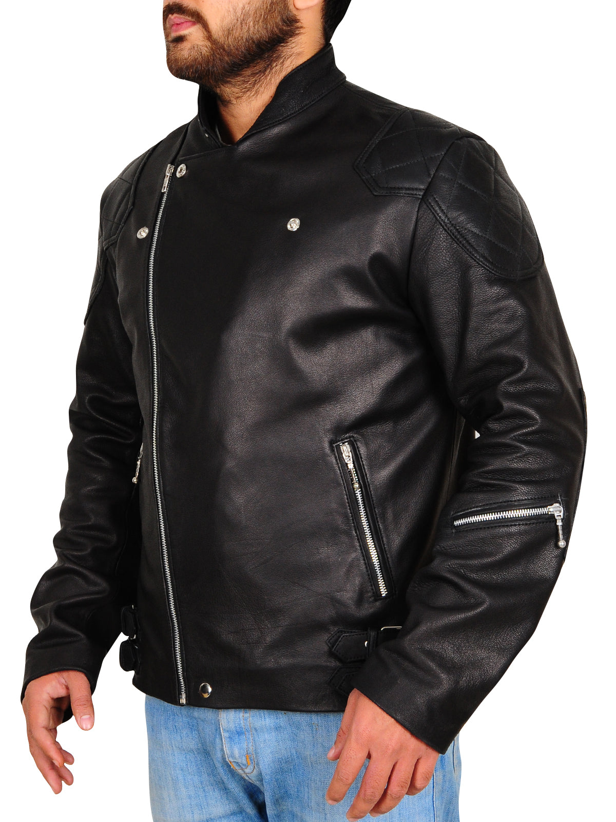 Leather Biker Jacket In Black - Theleathercomfort