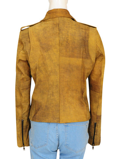 distressed brown leather jacket for women