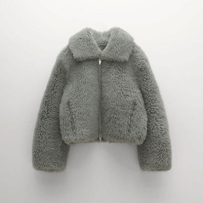 New Grey Womens Winter Shearling Short Fox Fur Jacket