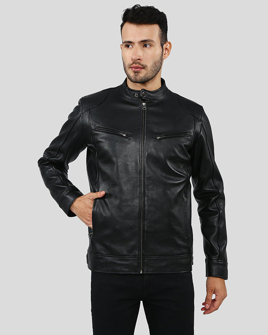 Hamp Black Leather Racer Jacket