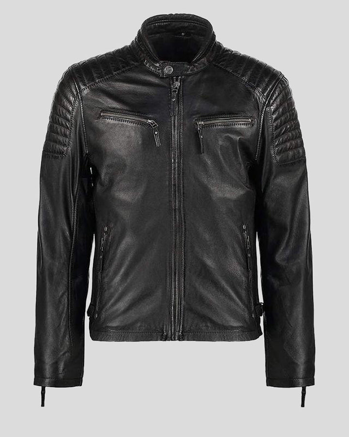 Greg Black Leather Racer Jacket