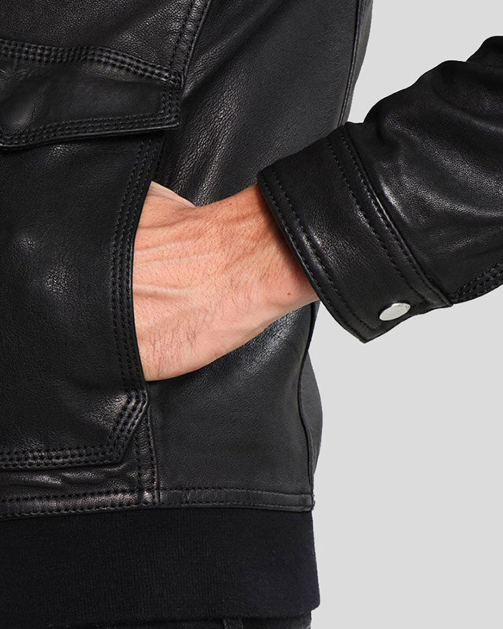Juan Black Leather Racer Jacket