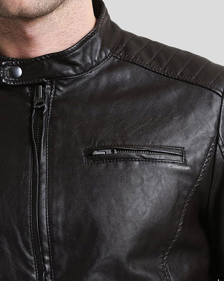 Mark Black Lambskin Leather Racer Jacket