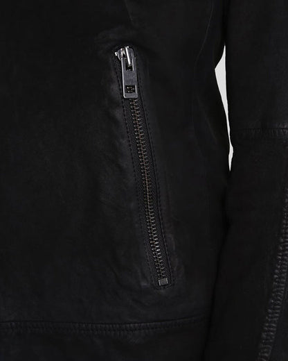 Rey Black Suede Leather Racer Jacket