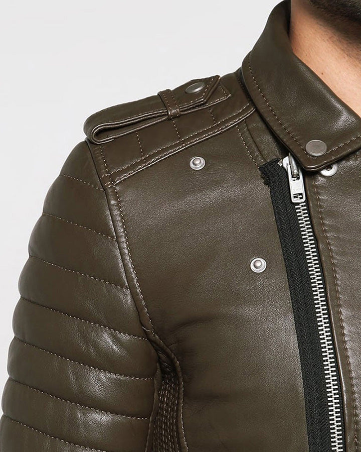 Mac Army Green Quilted Leather Jacket
