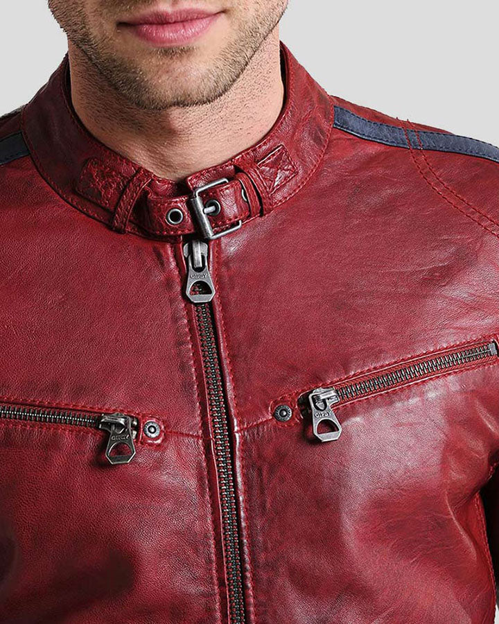 Steven Red Cafe Racer Leather Jacket