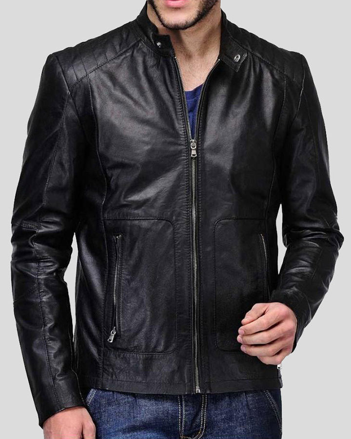 Nyle Black Quilted Lambskin Leather Jacket