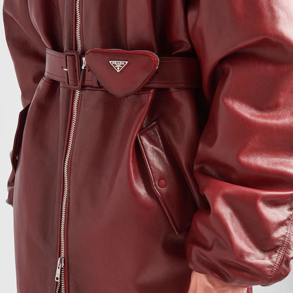 Women's Red Oversized Sheepskin Leather Bomber Jacket
