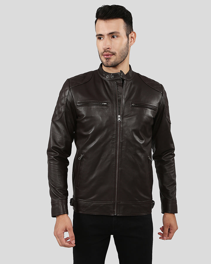 Ricardi Brown Leather Racer Jacket