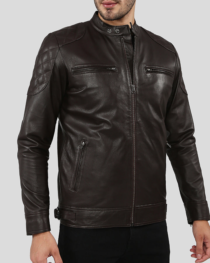 Ricardi Brown Leather Racer Jacket