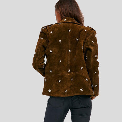 Melody Brown Studded Suede Leather Jacket