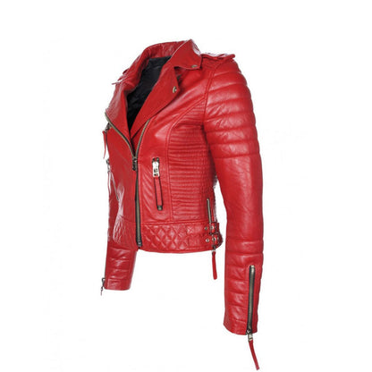Women Red  RAF B3 Sheepskin Biker Leather Jacket